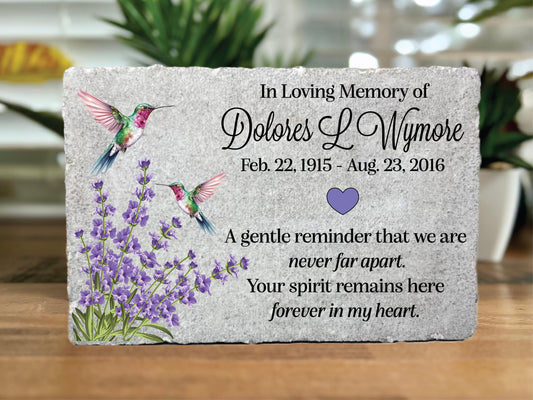 Hummingbird & Lavender Memorial Stone: Personalized Remembrance Gift