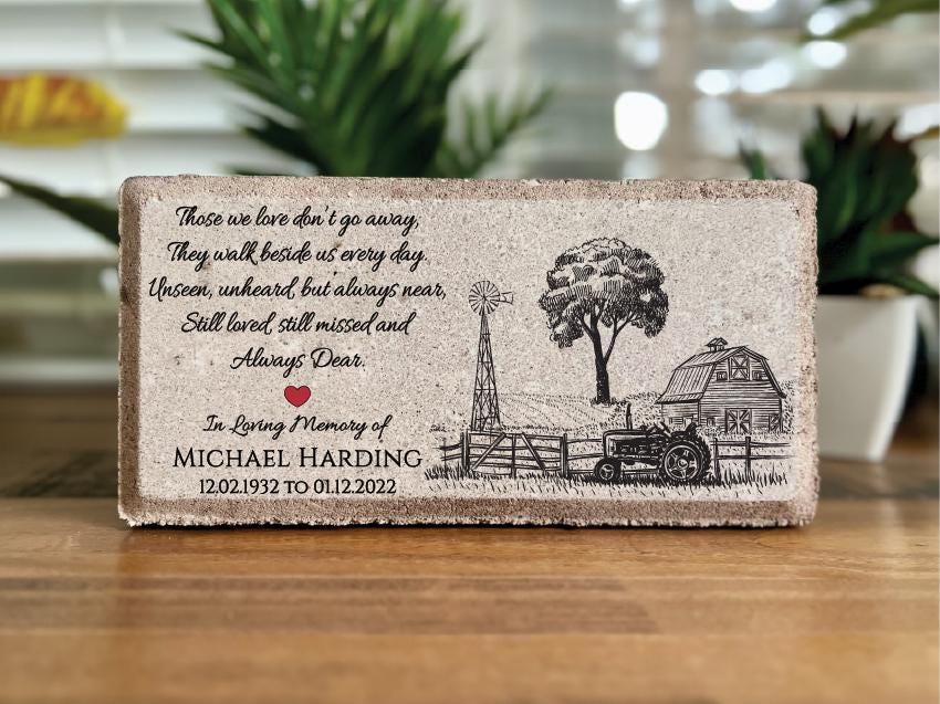 Personalized Memorial Stone: Farm Tractor, Barn, Family Loss Sympathy Gift