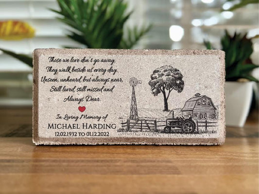 Personalized Memorial Stone: Farm Tractor, Barn, Family Loss Sympathy Gift